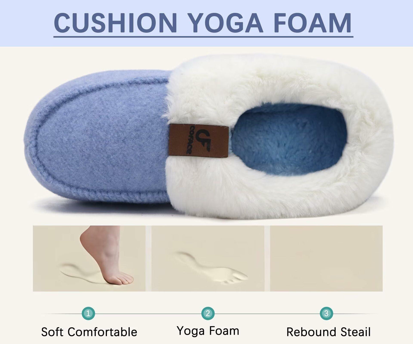 COFACE Womens Blue Moccasin Slippers Size 8 Memory Foam Orthotic Comfort