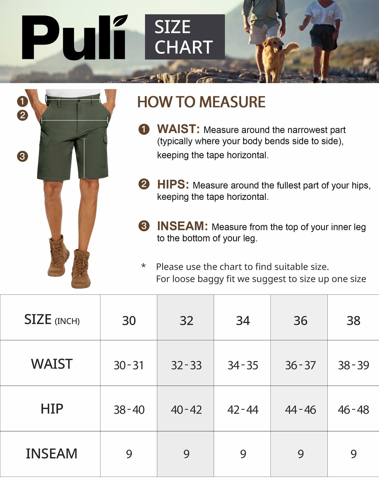 PULI Men's Golf Dress Shorts Lightweight Casual Army Green Size 36