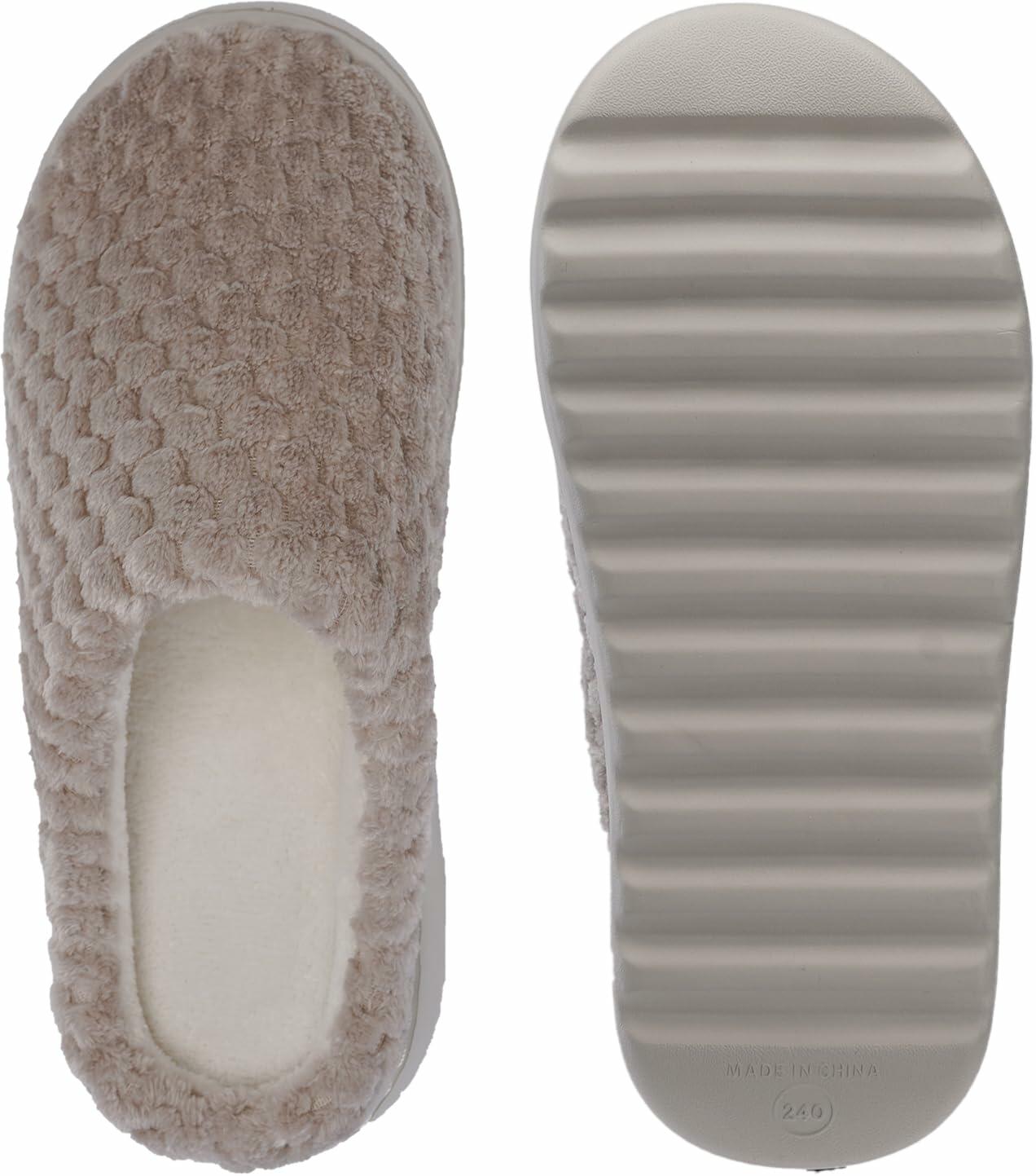 WHITIN Women's Fuzzy House Slippers Size 37-38 Taupe Extra Thick Sole Cozy