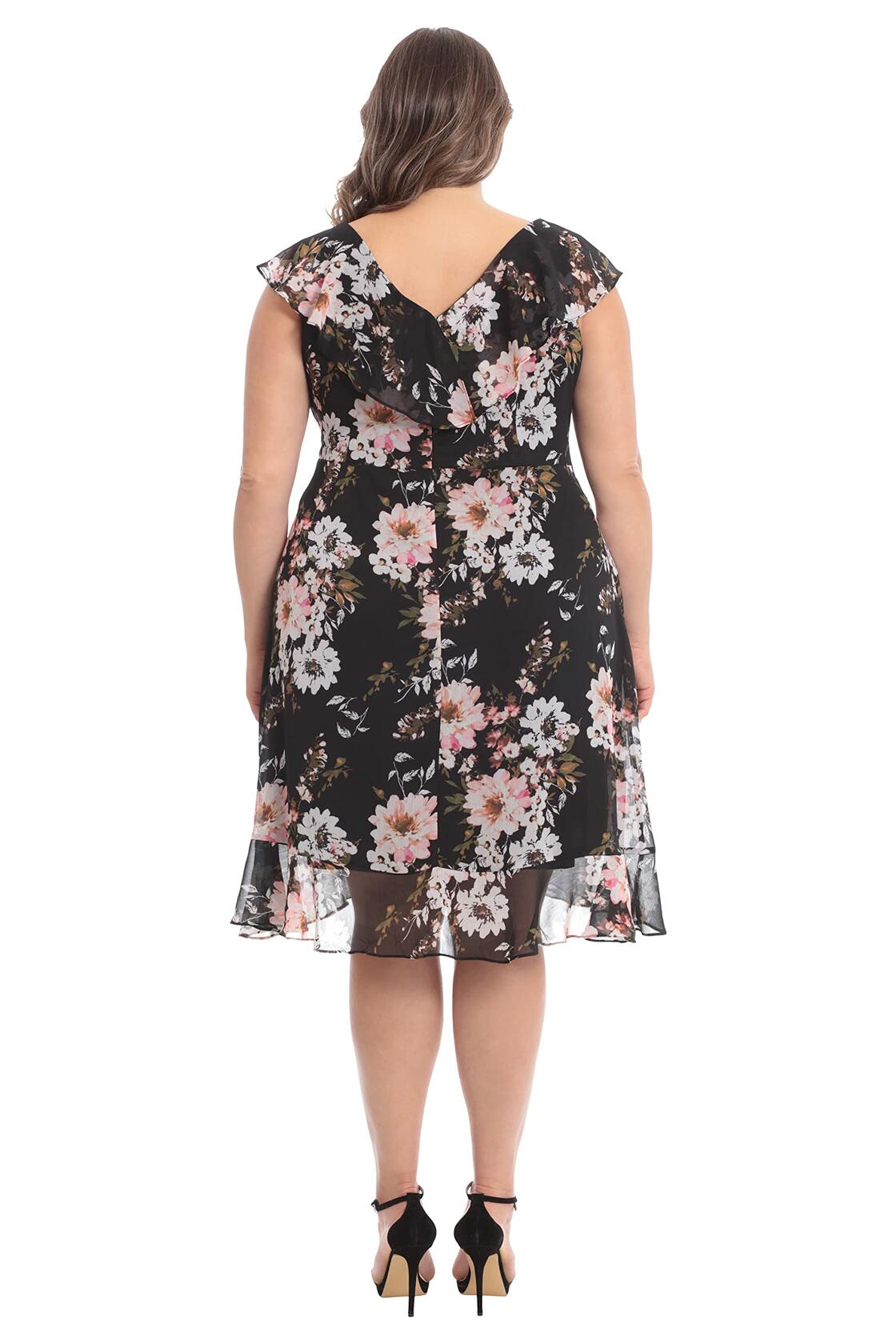 London Times Women's Chiffon Dress Black Blush Above Knee Ruffle Occasion