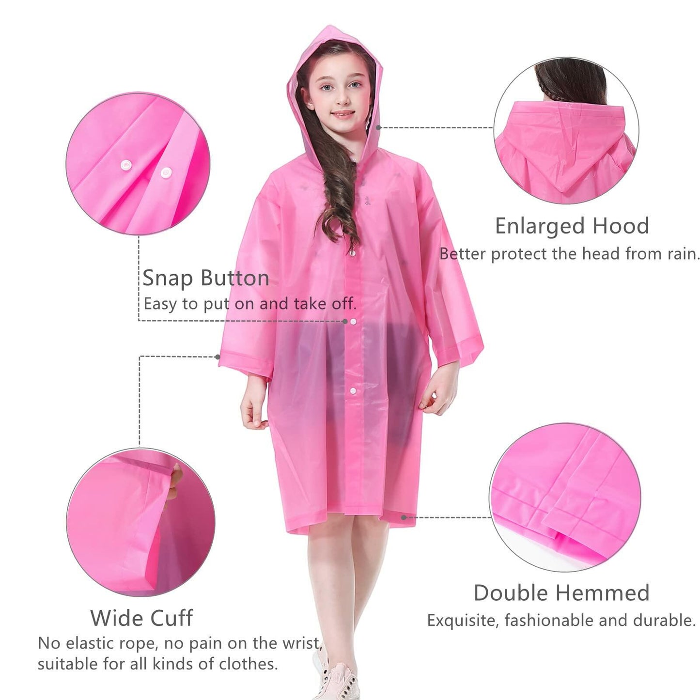 Notherss Boys Rain Poncho 2 Pack Pink Reusable EVA Hood Coat Waterproof