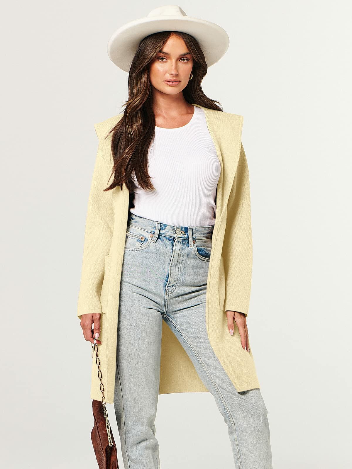 ANRABESS Women Cardigan Open Front Knit Hoodie Sweater Coatigan XS Beige