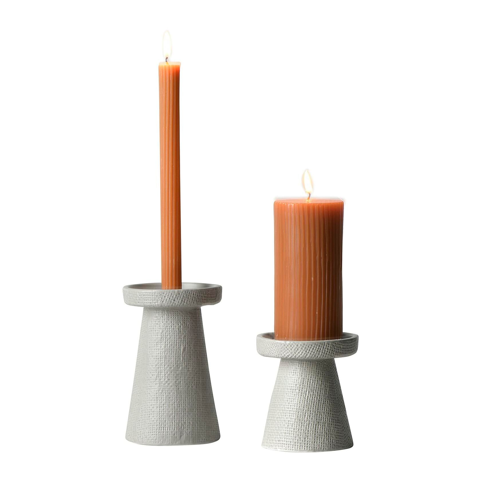 Main + Mesa Stoneware Pillar & Taper Candle Holders Set of 2 Black