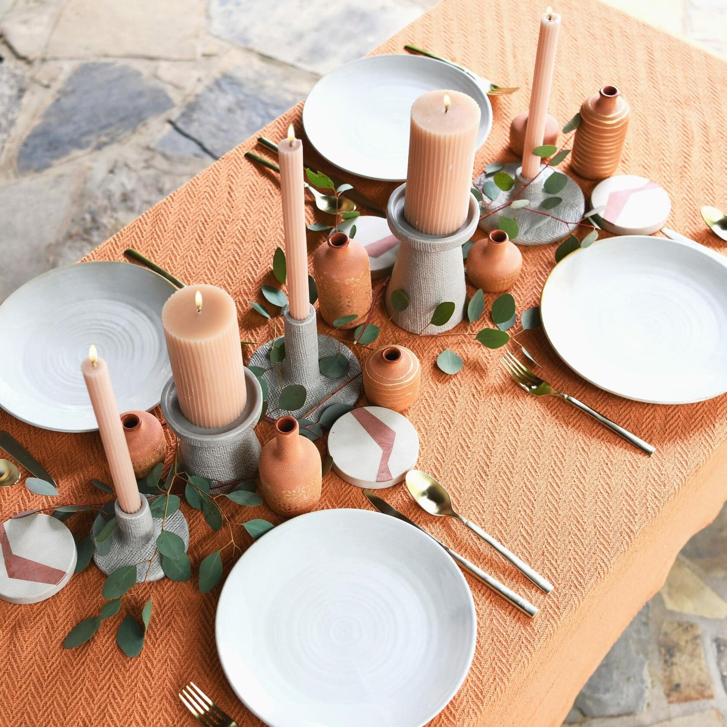 Main + Mesa Stoneware Pillar & Taper Candle Holders Set of 2 Black