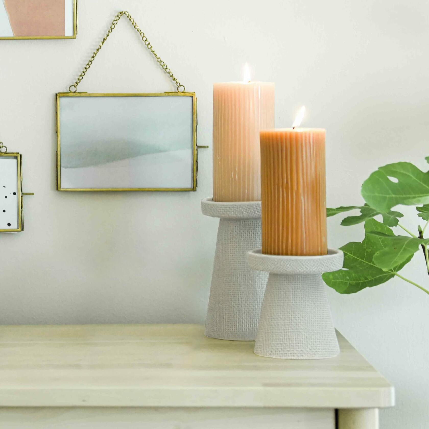 Main + Mesa Stoneware Pillar & Taper Candle Holders Set of 2 Black