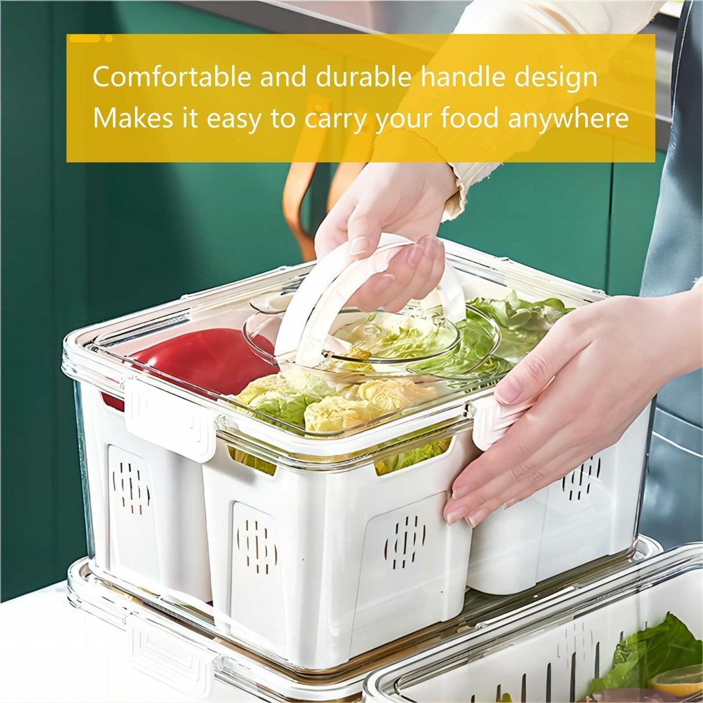 Fruit Containers 3-Count with Removable Colanders for Fridge Organizer