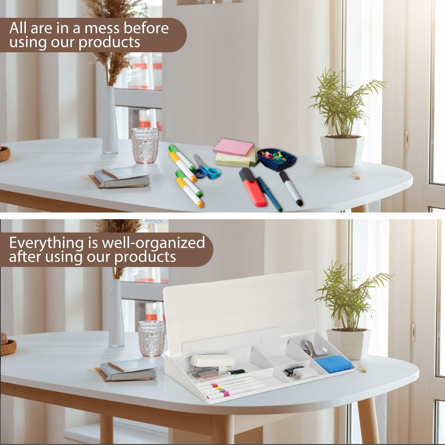 LBWCER Desk Whiteboard with 3 Markers 1 Eraser Organizer White