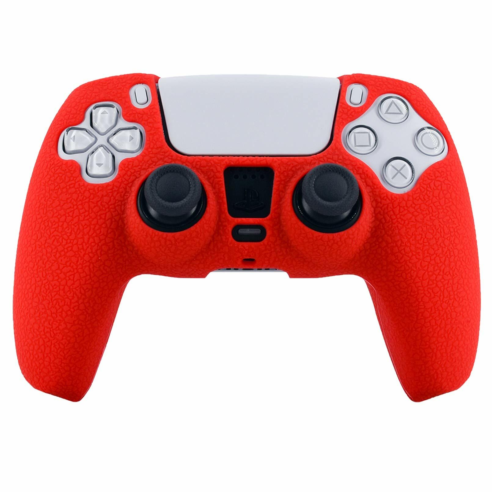 Hikfly PS5 Controller Silicone Skin Cover Red with 4 Thumb Grips