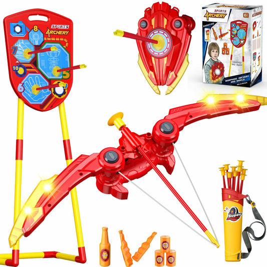 Archery Shield Toy Set LED Light Up Bow Arrow 10 Suction Cup Arrows Target