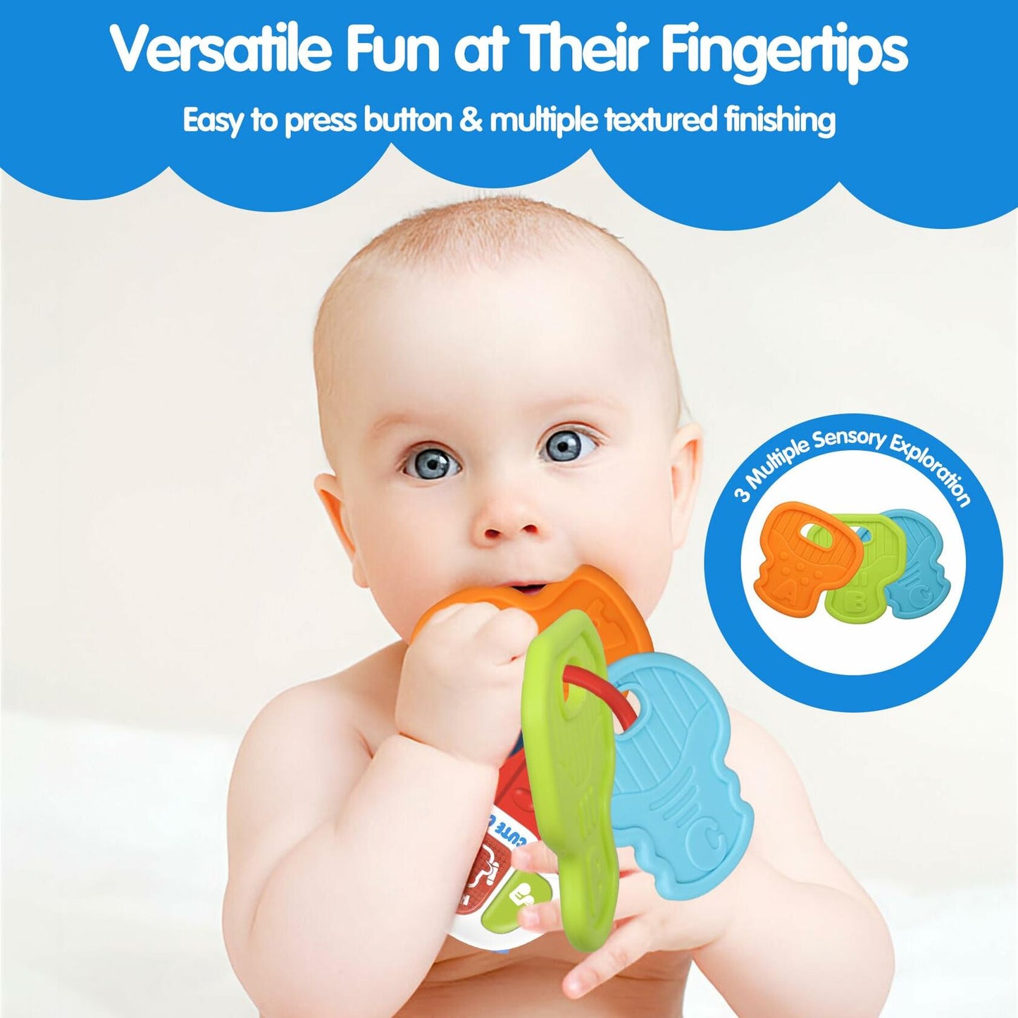 Baby Teething Toys Montessori Sensory Car Key Teether Music Light 0-18M