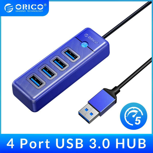 ORICO 4-Port USB 3.0 Hub with 0.49ft Cable Blue Fast Data Transfer