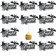 Totelux Halloween Cake Toppers 10Pcs Black Pumpkin Bat Ghost Glitter