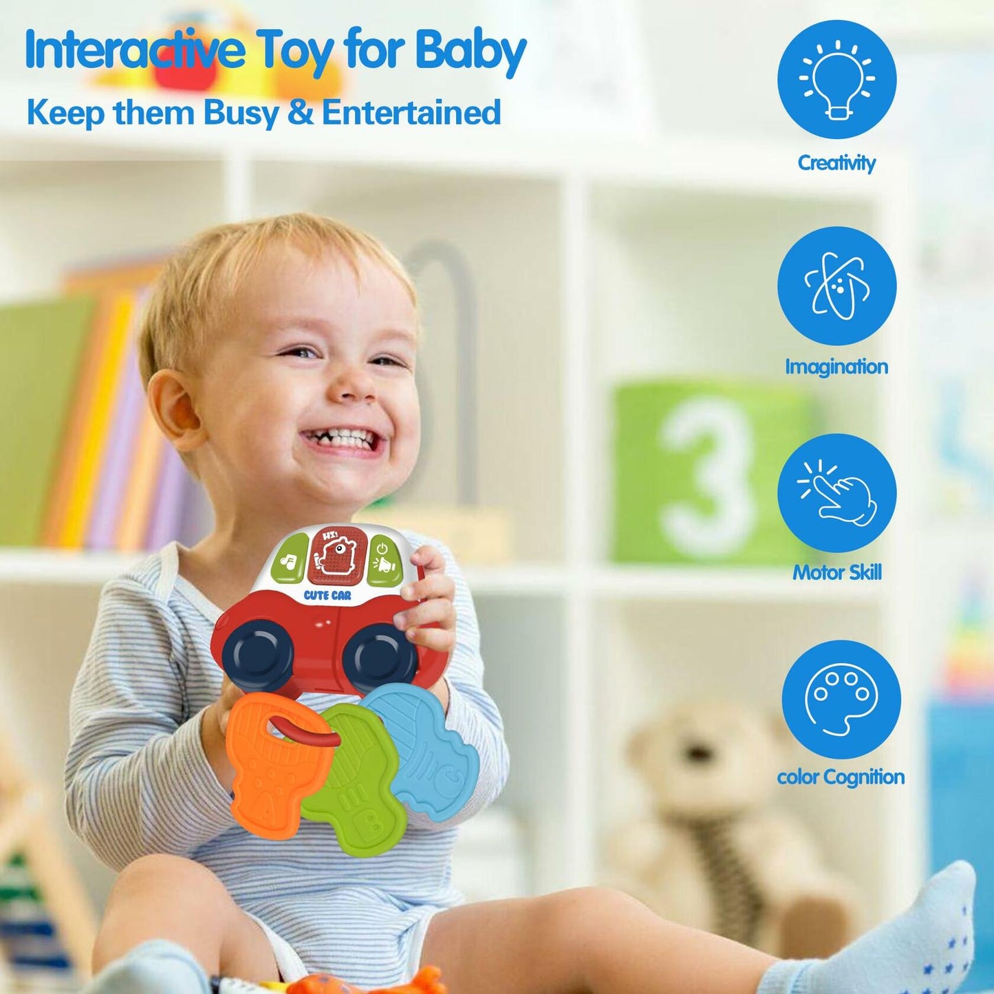 Baby Teething Toys Montessori Sensory Car Key Teether Music Light 0-18M