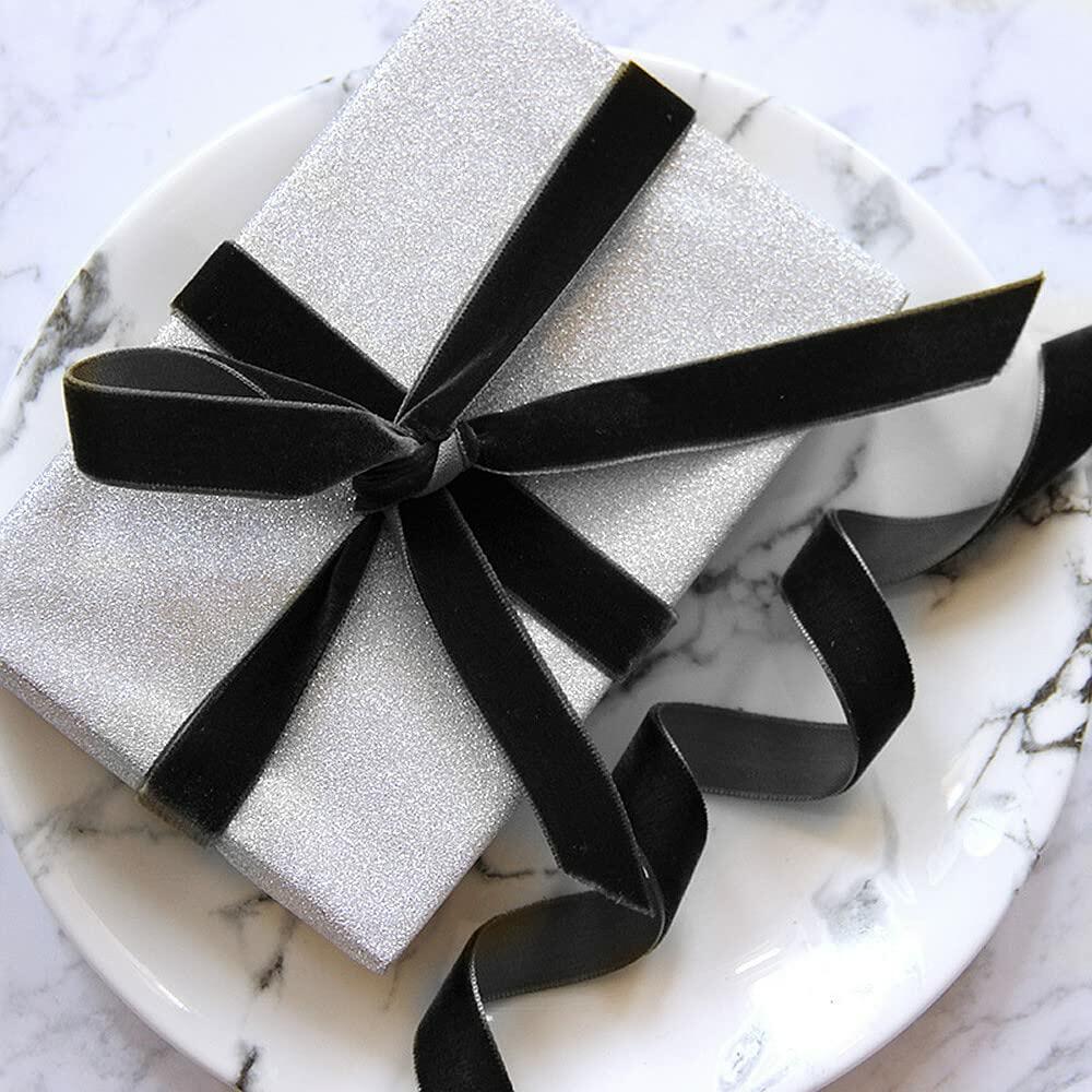 Abbaoww Black Velvet Ribbon 3/8 Inch 25 Yards Single Face Black