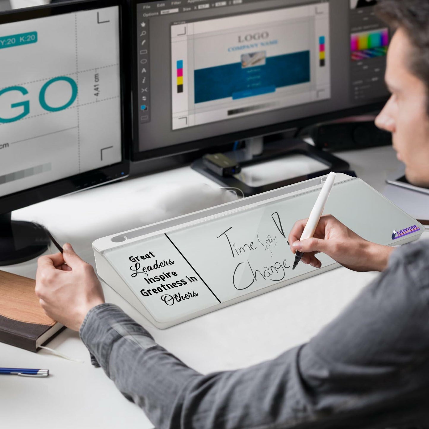 LBWCER Desk Whiteboard with 3 Markers 1 Eraser Organizer White