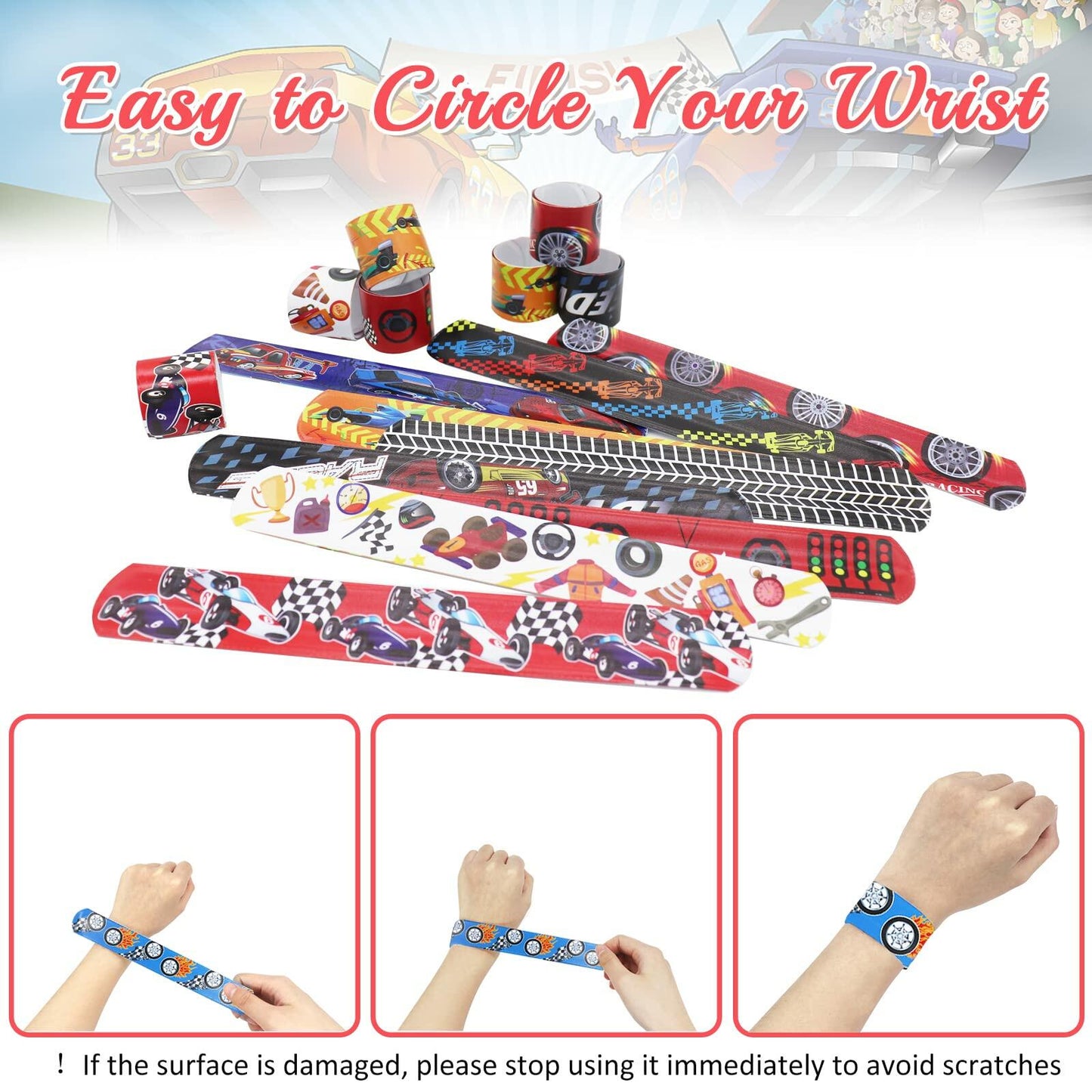 Acehome 48 PCS Kids Slap Bands Wristbands Bulk Vinyl Rolls Car