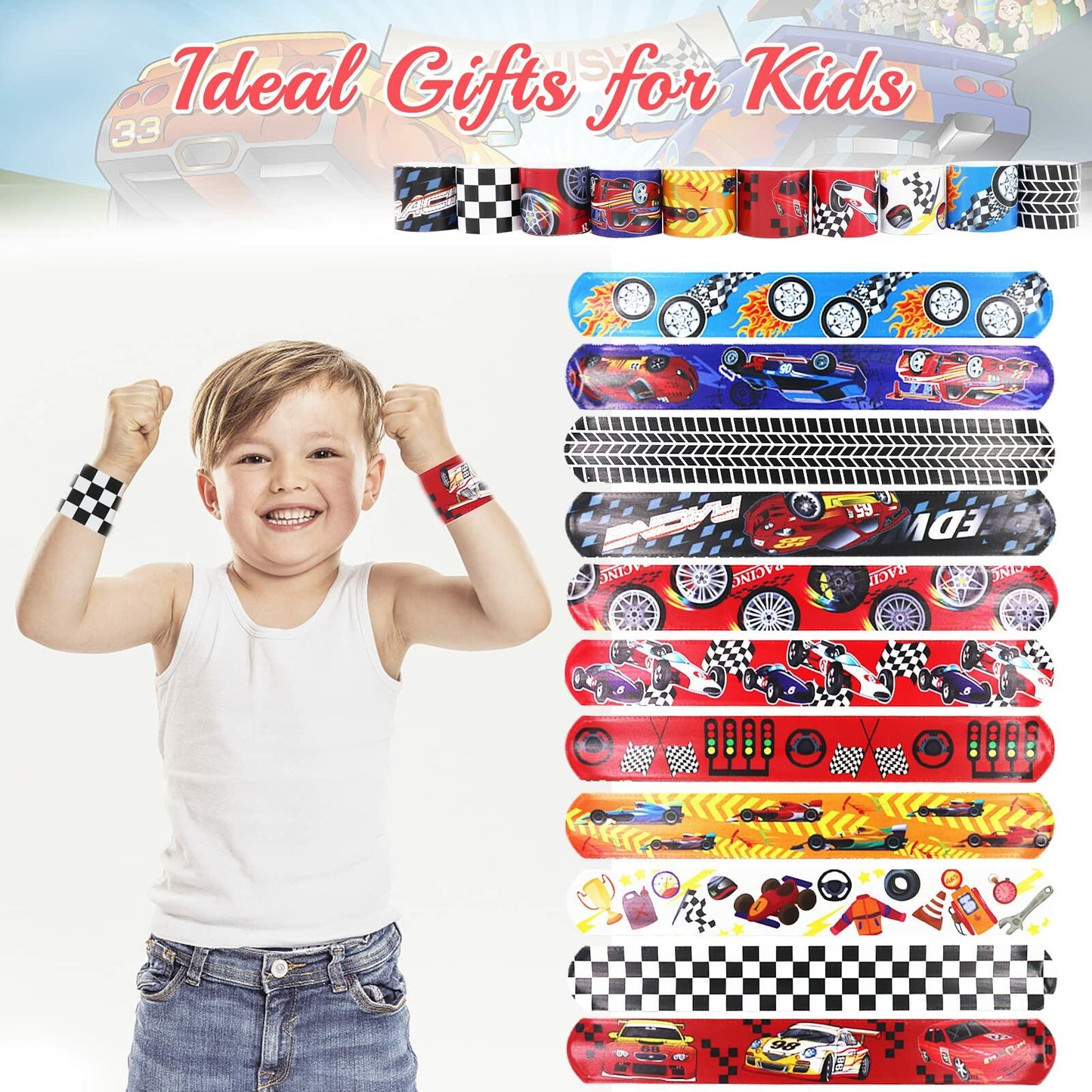 Acehome 48 PCS Kids Slap Bands Wristbands Bulk Vinyl Rolls Car