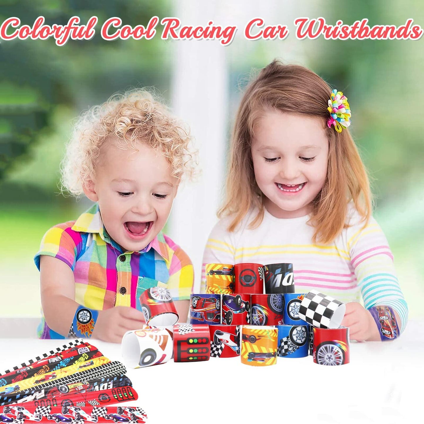 Acehome 48 PCS Kids Slap Bands Wristbands Bulk Vinyl Rolls Car