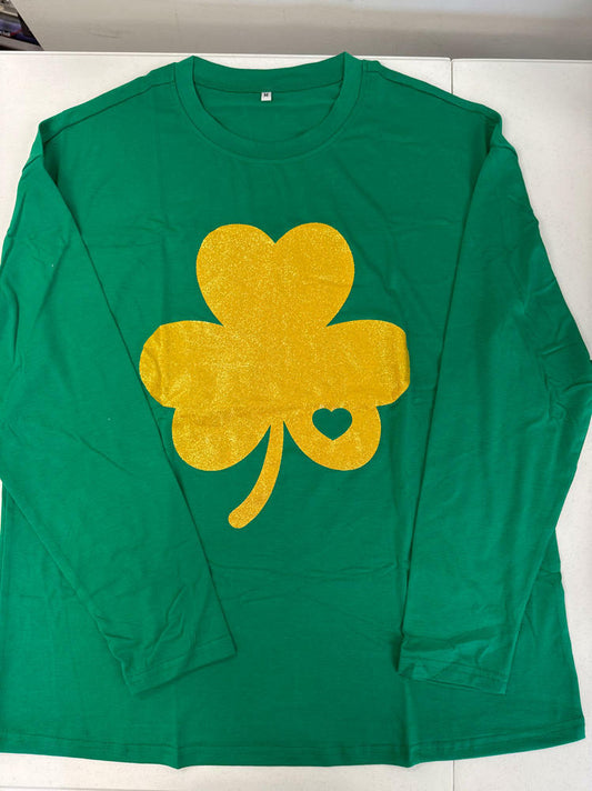St Patrick's Day Women's Oversized Lucky Shamrock Long Sleeve T-Shirt Size M