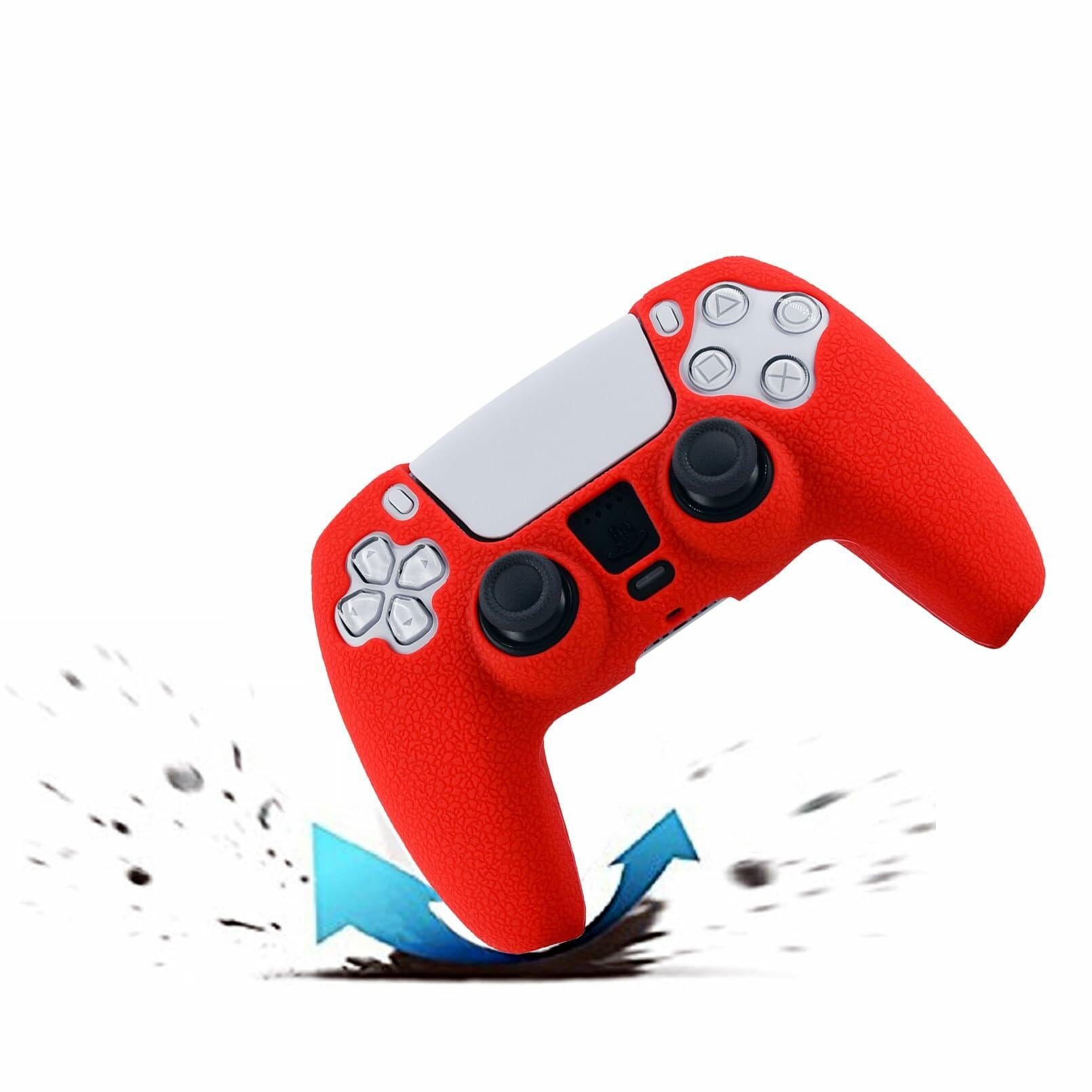 Hikfly PS5 Controller Silicone Skin Cover Red with 4 Thumb Grips