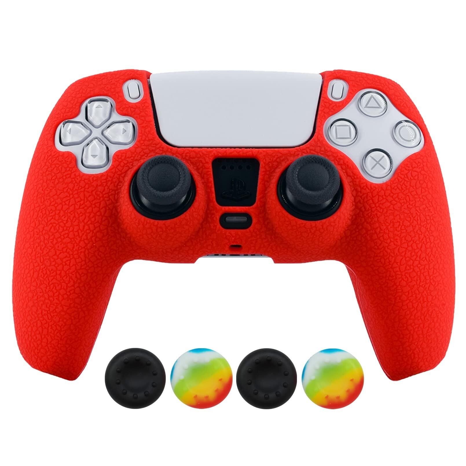 Hikfly PS5 Controller Silicone Skin Cover Red with 4 Thumb Grips