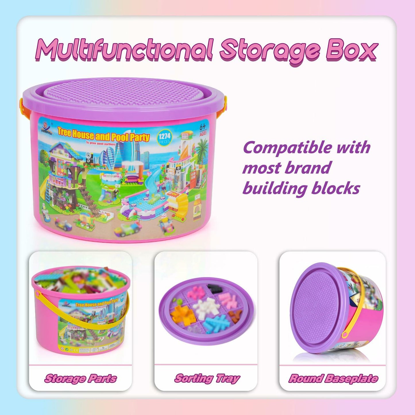 1274pcs Friends Tree House Summer Pool Party Building Kit with Storage Box