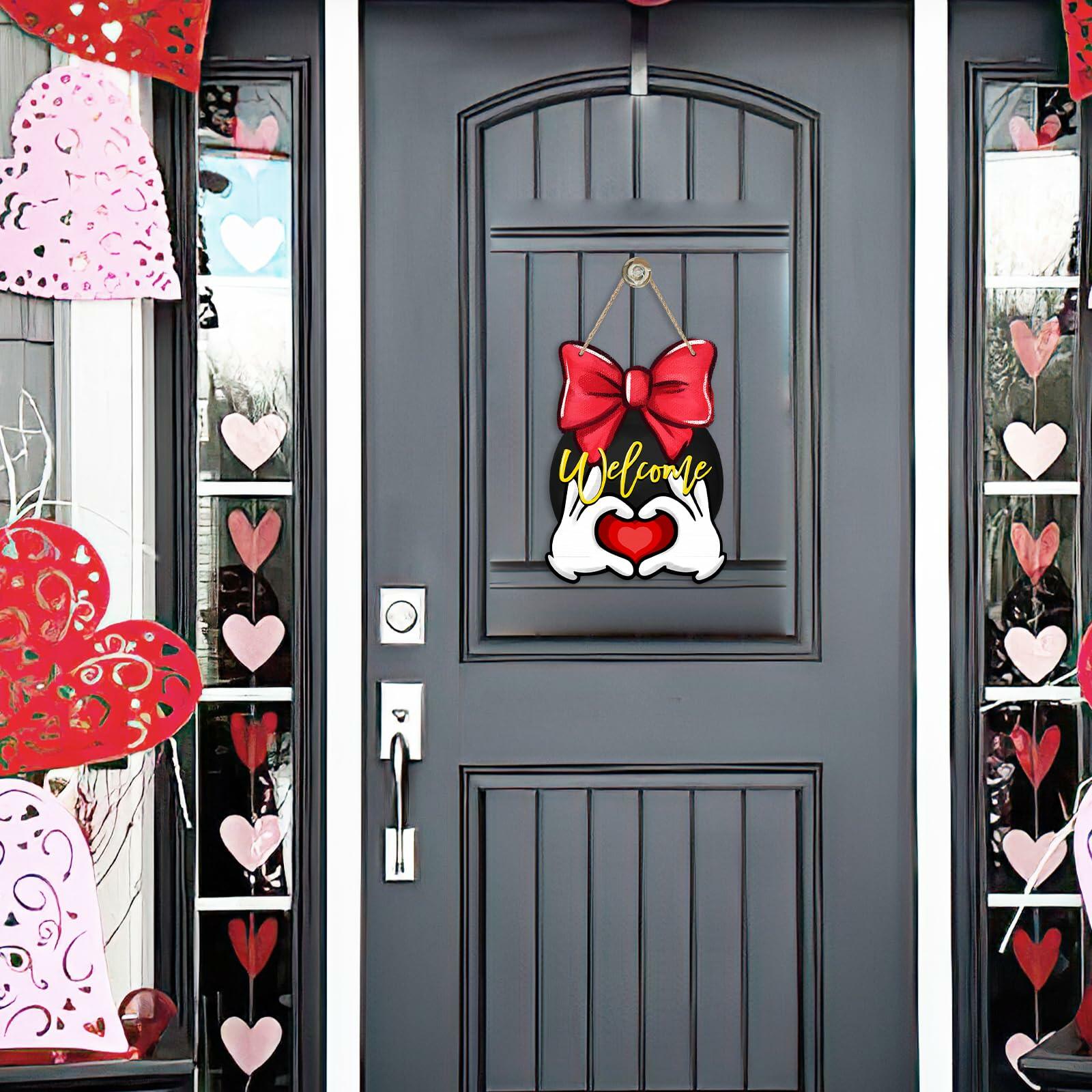 Bolisom Valentine's Day Wood Door Sign Red Love Heart Polka Dot Bow