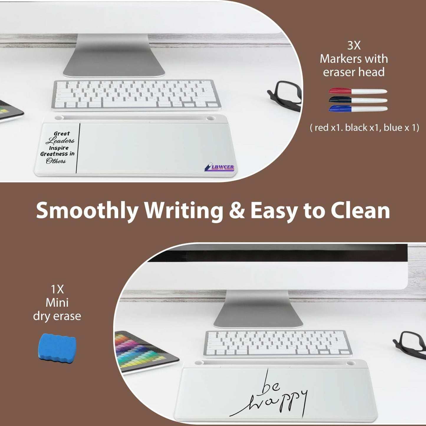 LBWCER Desk Whiteboard with 3 Markers 1 Eraser Organizer White
