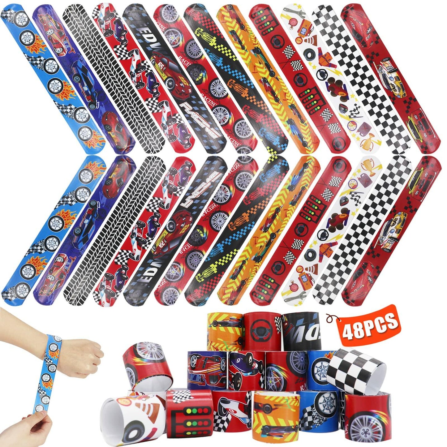 Acehome 48 PCS Kids Slap Bands Wristbands Bulk Vinyl Rolls Car