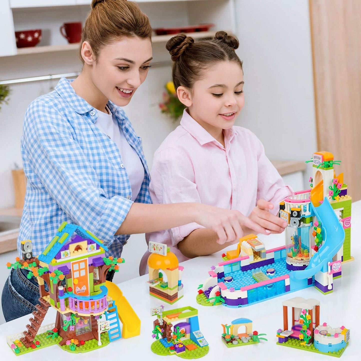 1274pcs Friends Tree House Summer Pool Party Building Kit with Storage Box