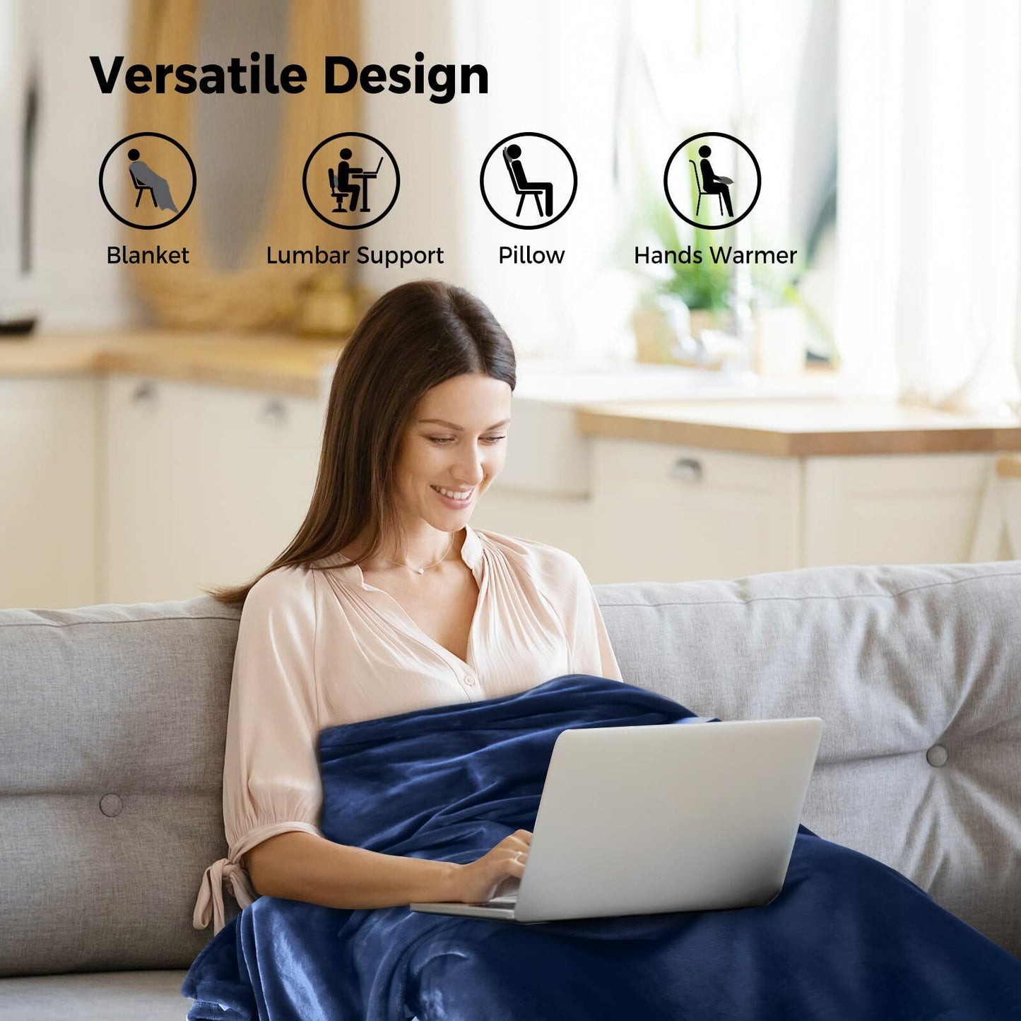 NOWWISH Travel Blanket 2-in-1 Pillow Compact Soft with Bag Premium Soft
