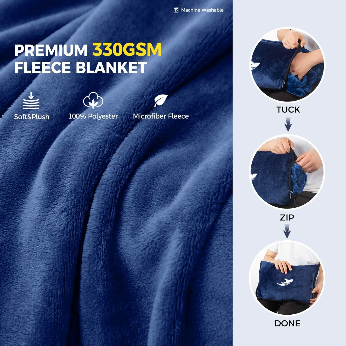 NOWWISH Travel Blanket 2-in-1 Pillow Compact Soft with Bag Premium Soft