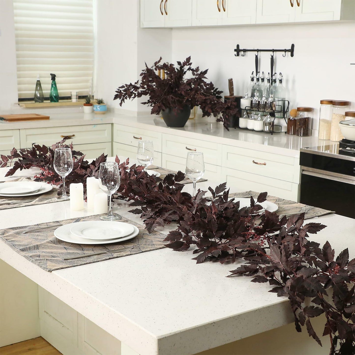 Zeyune 2 Pc Burgundy Plum Cimicifuga Leaf Garland 9ft Artificial Decor