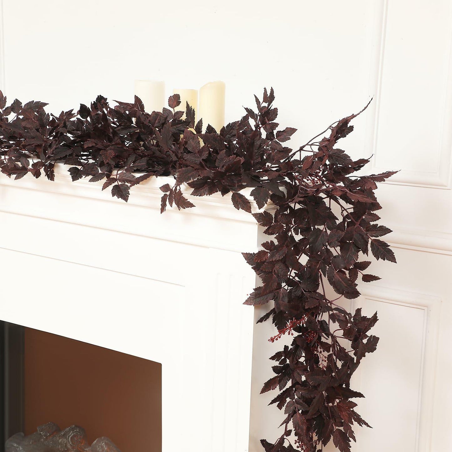 Zeyune 2 Pc Burgundy Plum Cimicifuga Leaf Garland 9ft Artificial Decor