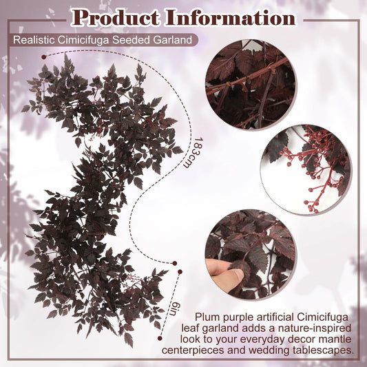 Zeyune 2 Pc Burgundy Plum Cimicifuga Leaf Garland 9ft Artificial Decor