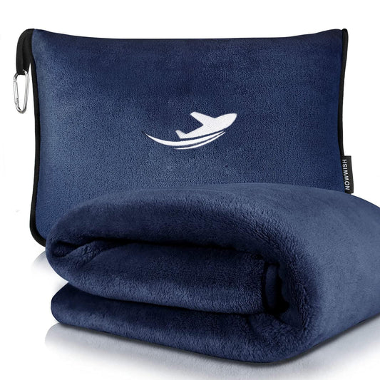 NOWWISH Travel Blanket 2-in-1 Pillow Compact Soft with Bag Premium Soft