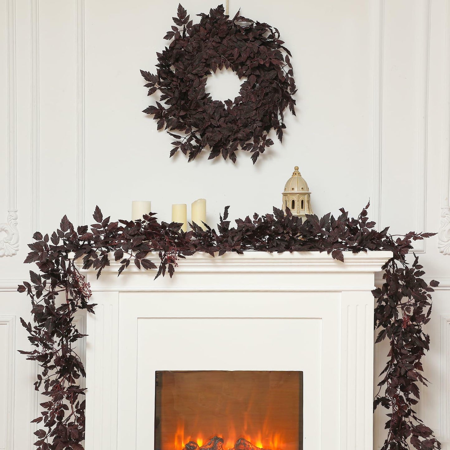 Zeyune 2 Pc Burgundy Plum Cimicifuga Leaf Garland 9ft Artificial Decor