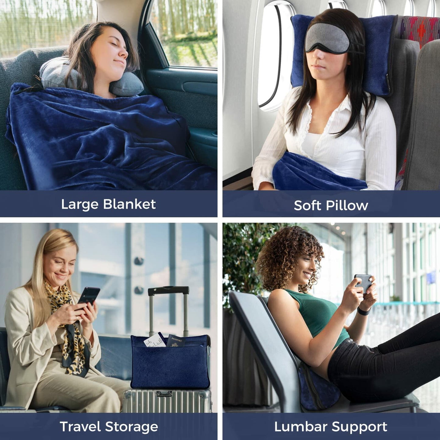 NOWWISH Travel Blanket 2-in-1 Pillow Compact Soft with Bag Premium Soft
