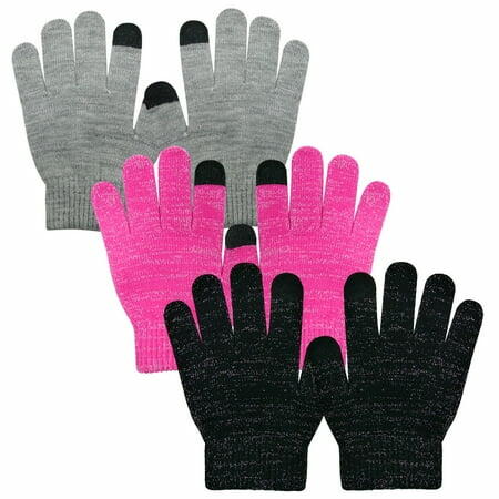 EvridWear Boy Girl Warm Touchscreen Gloves 3 Pairs Gray Pink Black Size 6-8Y