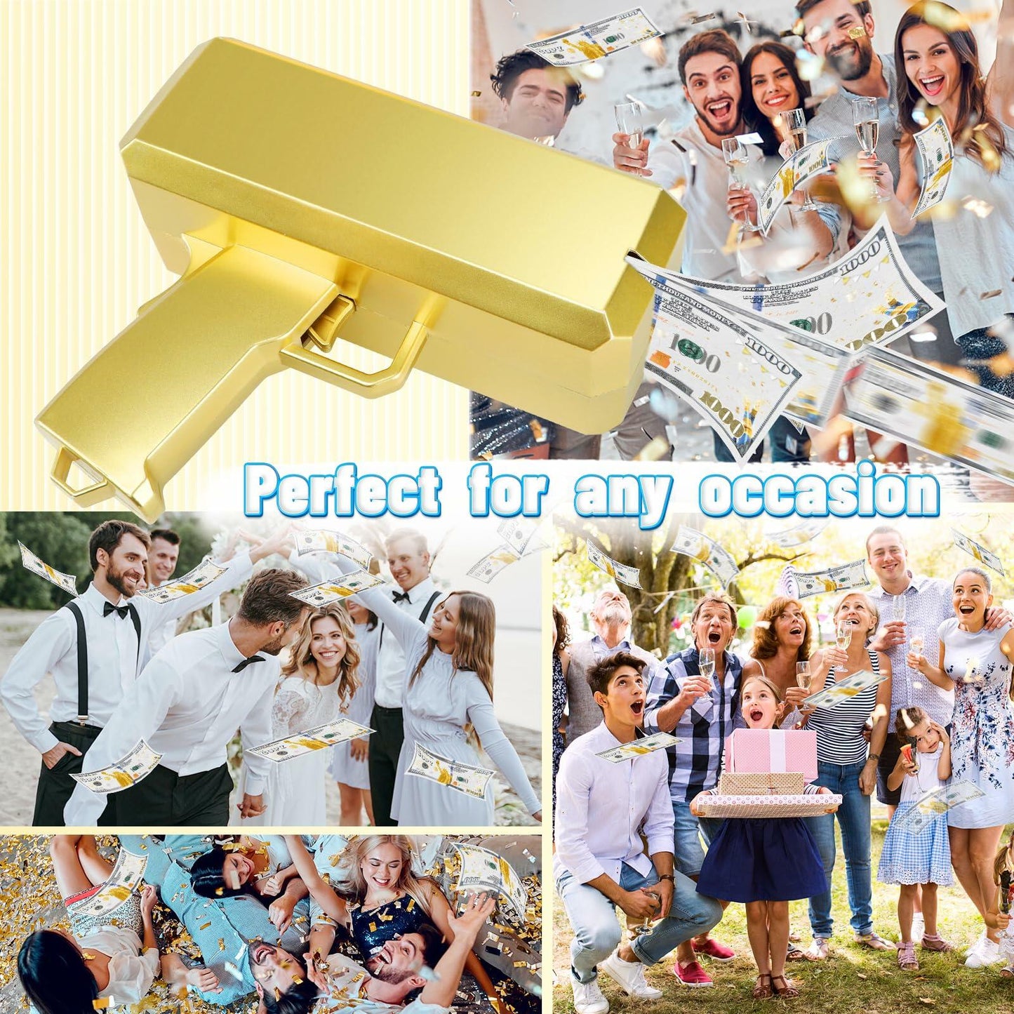 Gold Money Gun Shooter Toy with 201 Props Includes Batteries