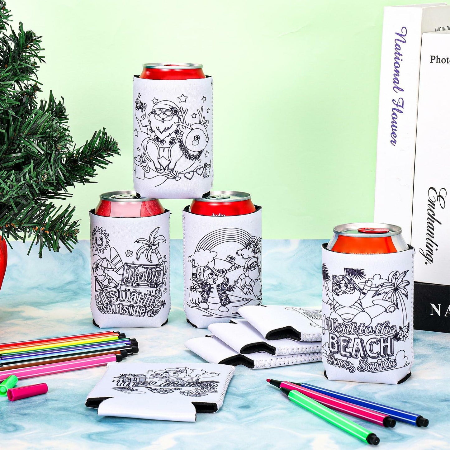 HOWAF 8pcs Christmas Coloring Crafts Sleeves for Kids Tropical Fun