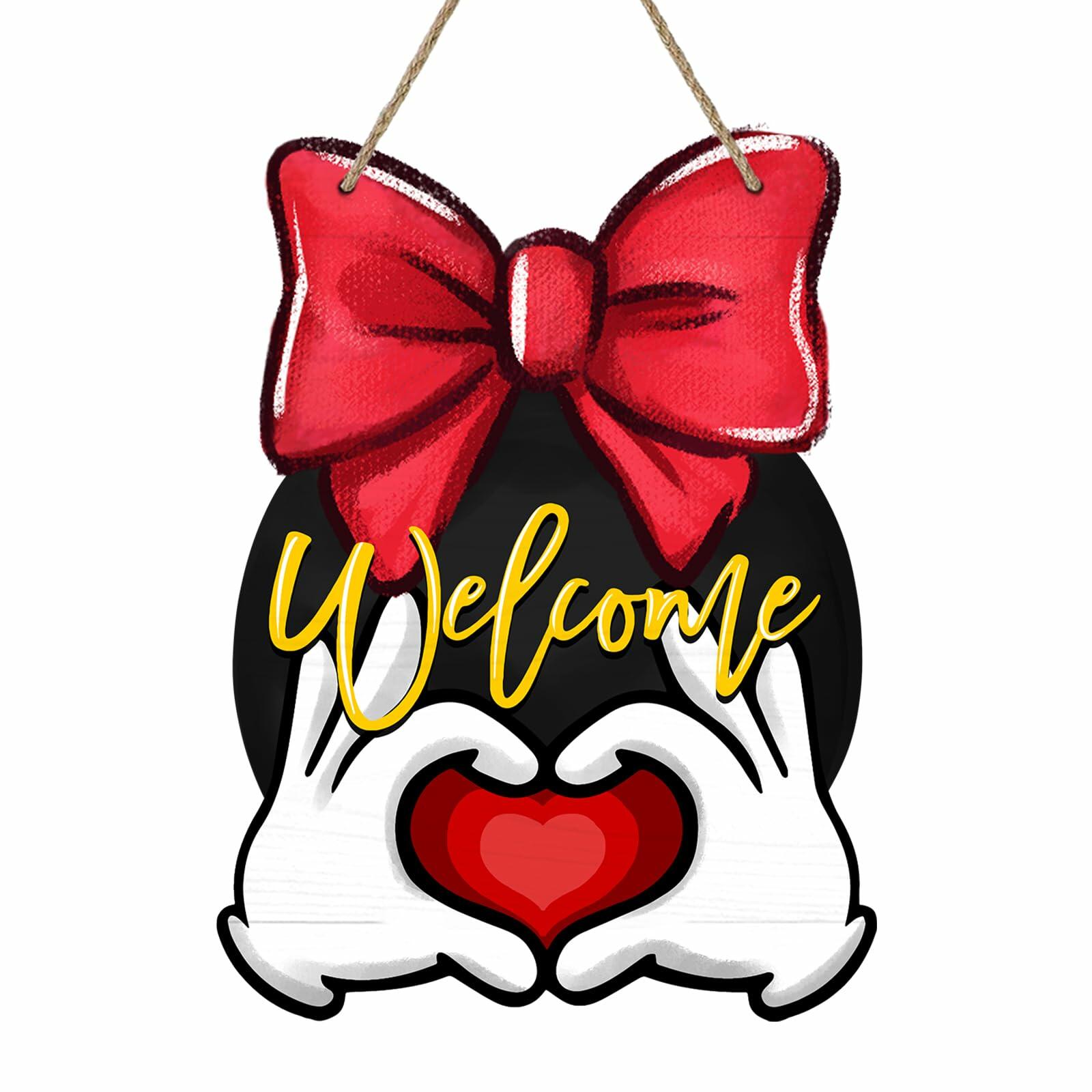 Bolisom Valentine's Day Wood Door Sign Red Love Heart Polka Dot Bow