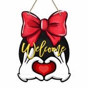 Bolisom Valentine's Day Wood Door Sign Red Love Heart Polka Dot Bow