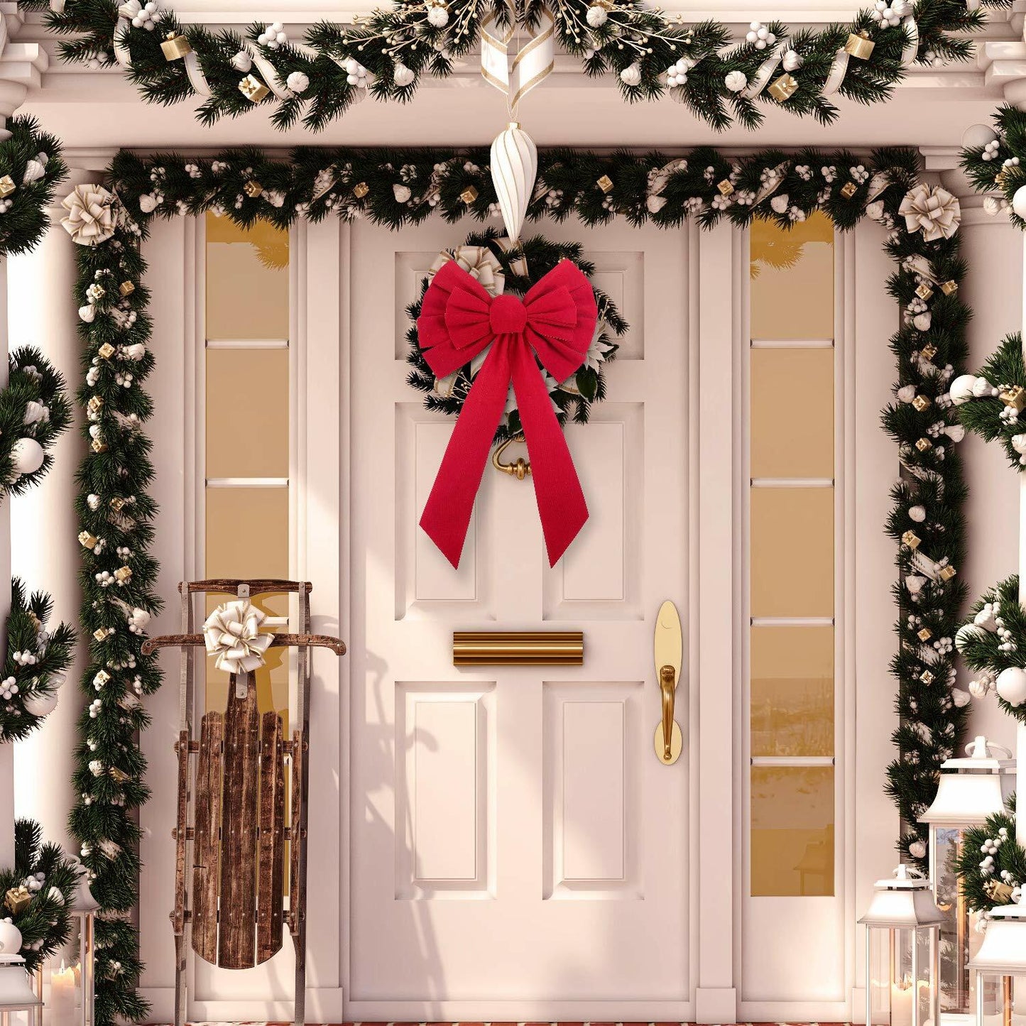 WILLBOND 6pcs Large Red Velvet Christmas Bows 9.8x17.7in Indoor Holiday Decor