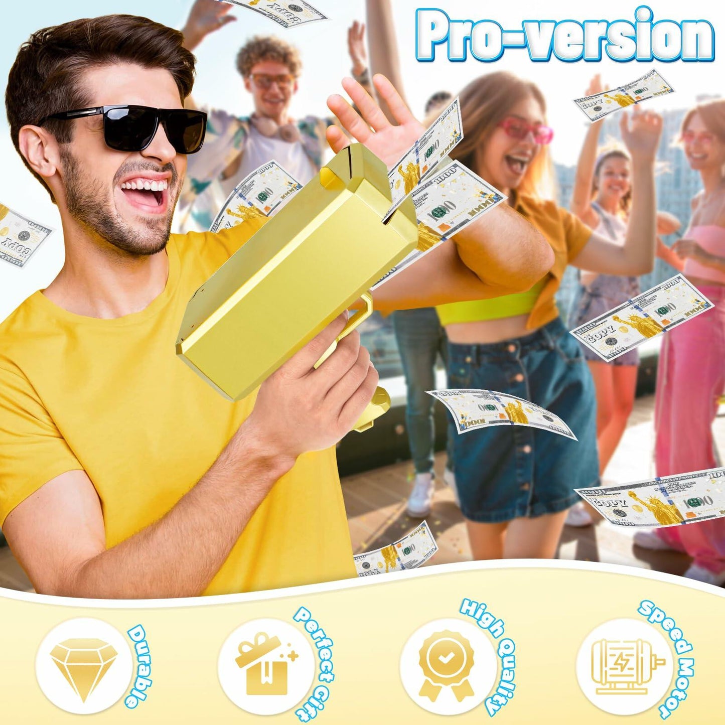 Gold Money Gun Shooter Toy with 201 Props Includes Batteries