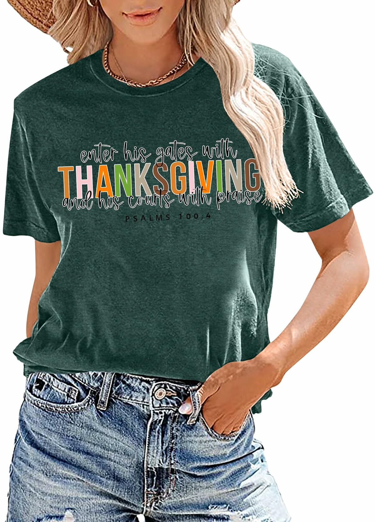 ELDPS Thanksgiving Women Casual Fall Thankful Shirt Size L