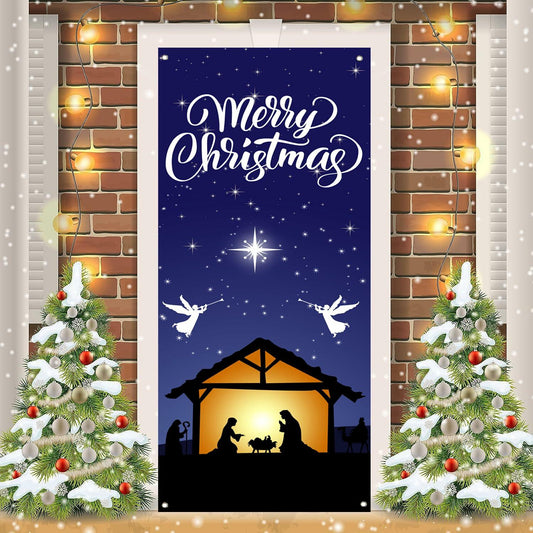 Nezfor Holy Night Nativity Door Cover Banner 71x29.5in Outdoor Christmas