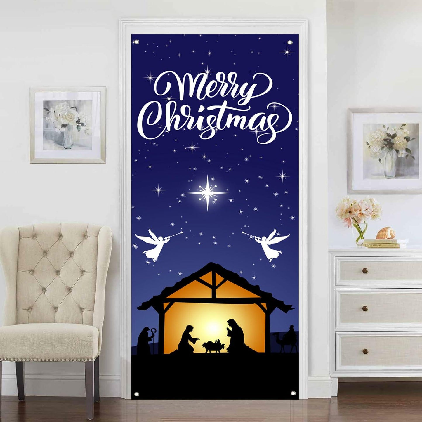 Nezfor Holy Night Nativity Door Cover Banner 71x29.5in Outdoor Christmas