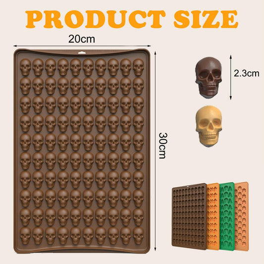 AIROLDI Silicone Skull Candy Mold 100 Cavity 1 Inch with Spatula