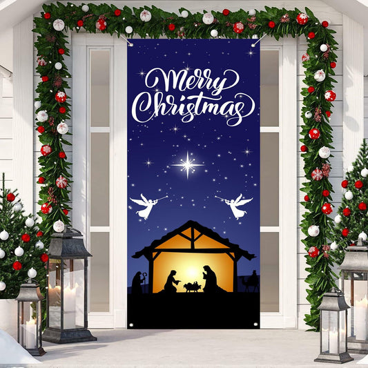 Nezfor Holy Night Nativity Door Cover Banner 71x29.5in Outdoor Christmas